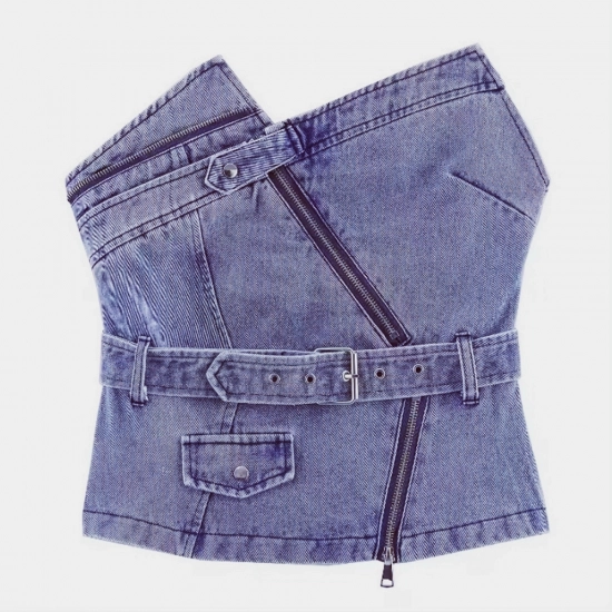 Women's Denim Tops-Irregular zipper Women's Denim Tops-Irregular zipper