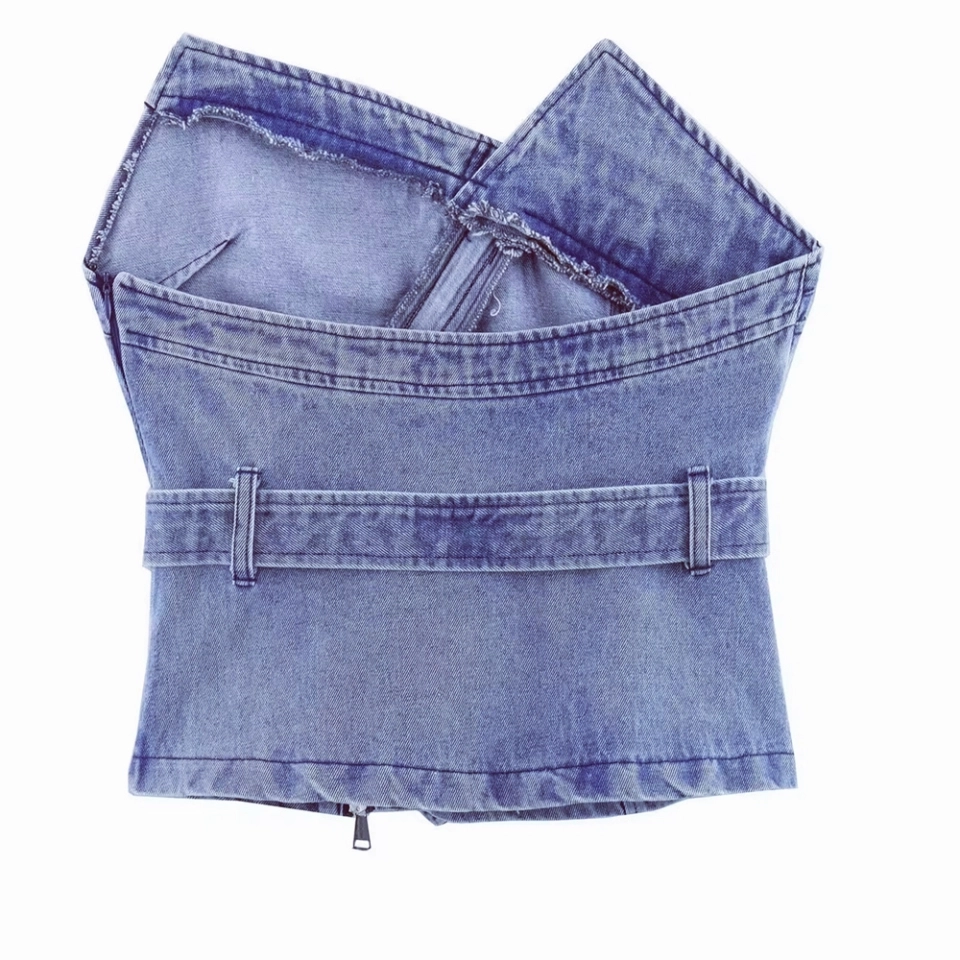 Women's Denim Tops-Irregular zipper (2)