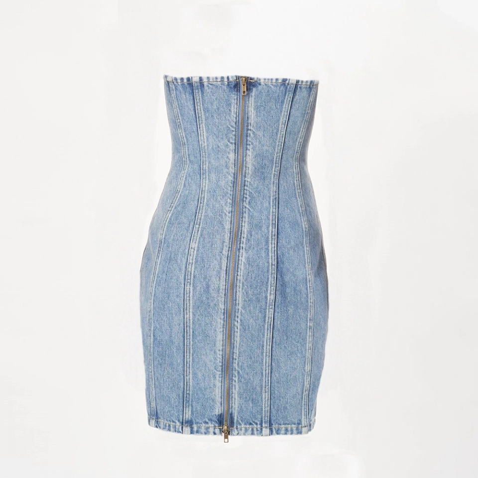 Women's denim Tube top Dress (2)