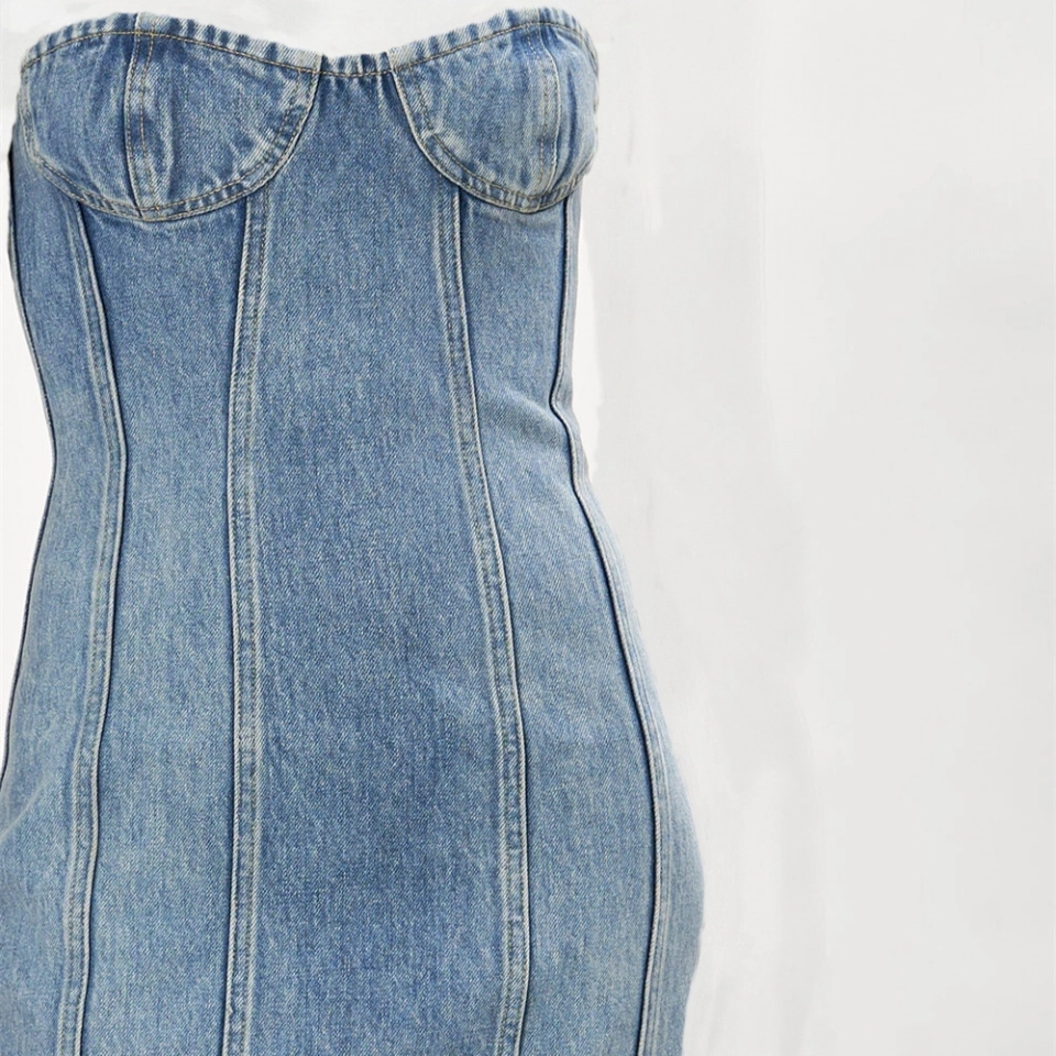 Women's denim Tube top Dress (3)