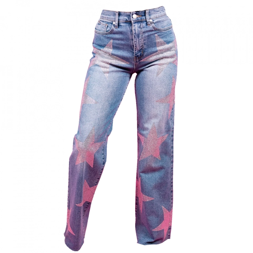 Women's Five-star rhinestone straight leg jeans