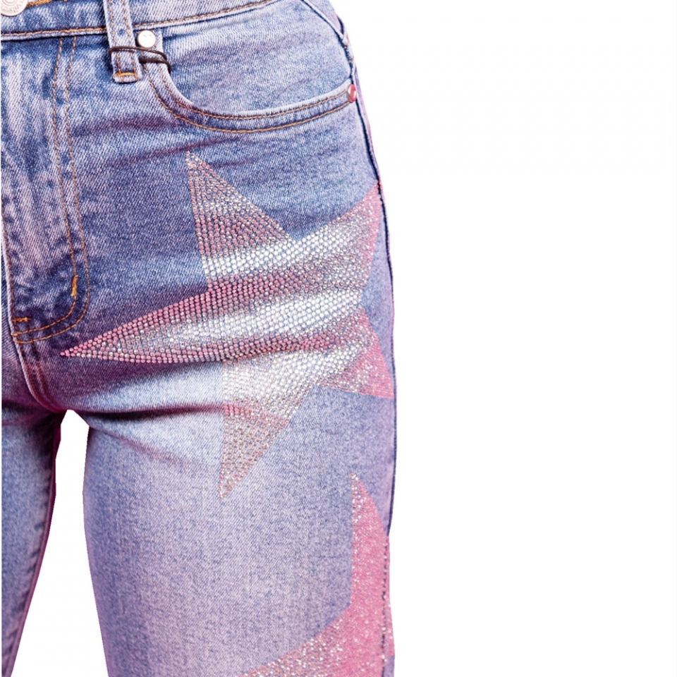 Women's Five-star rhinestone straight leg jeans (2)