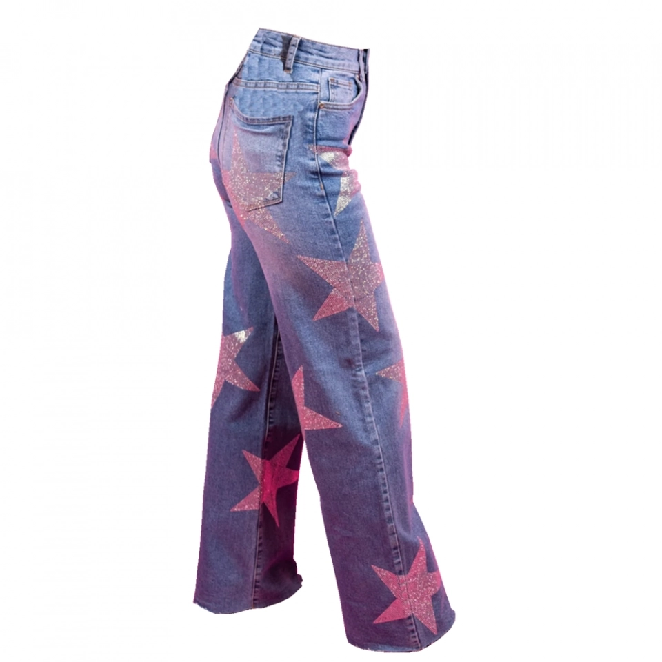 Women's Five-star rhinestone straight leg jeans (3)