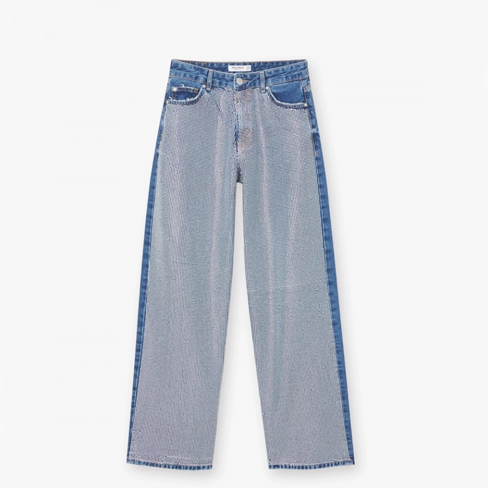 Women's Front leg rhinestones Jeans