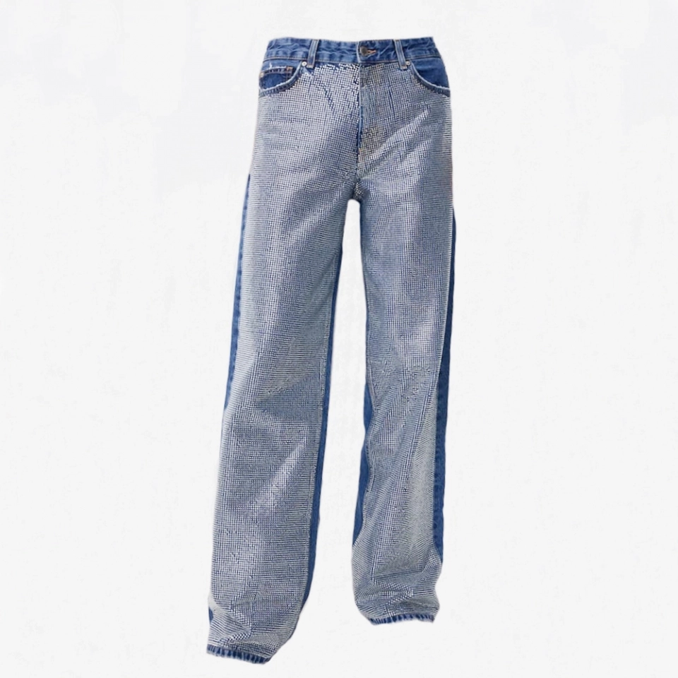 Women's Front leg rhinestones Jeans (2)