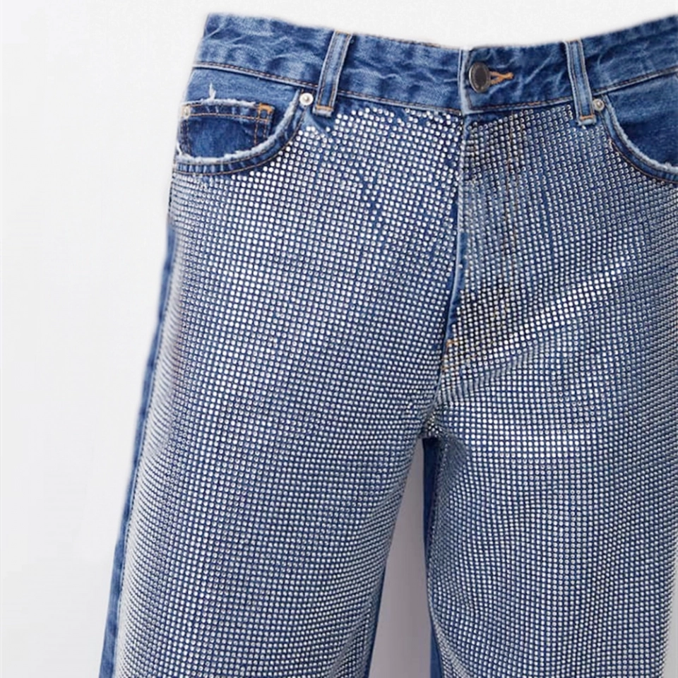 Women's Front leg rhinestones Jeans (3)