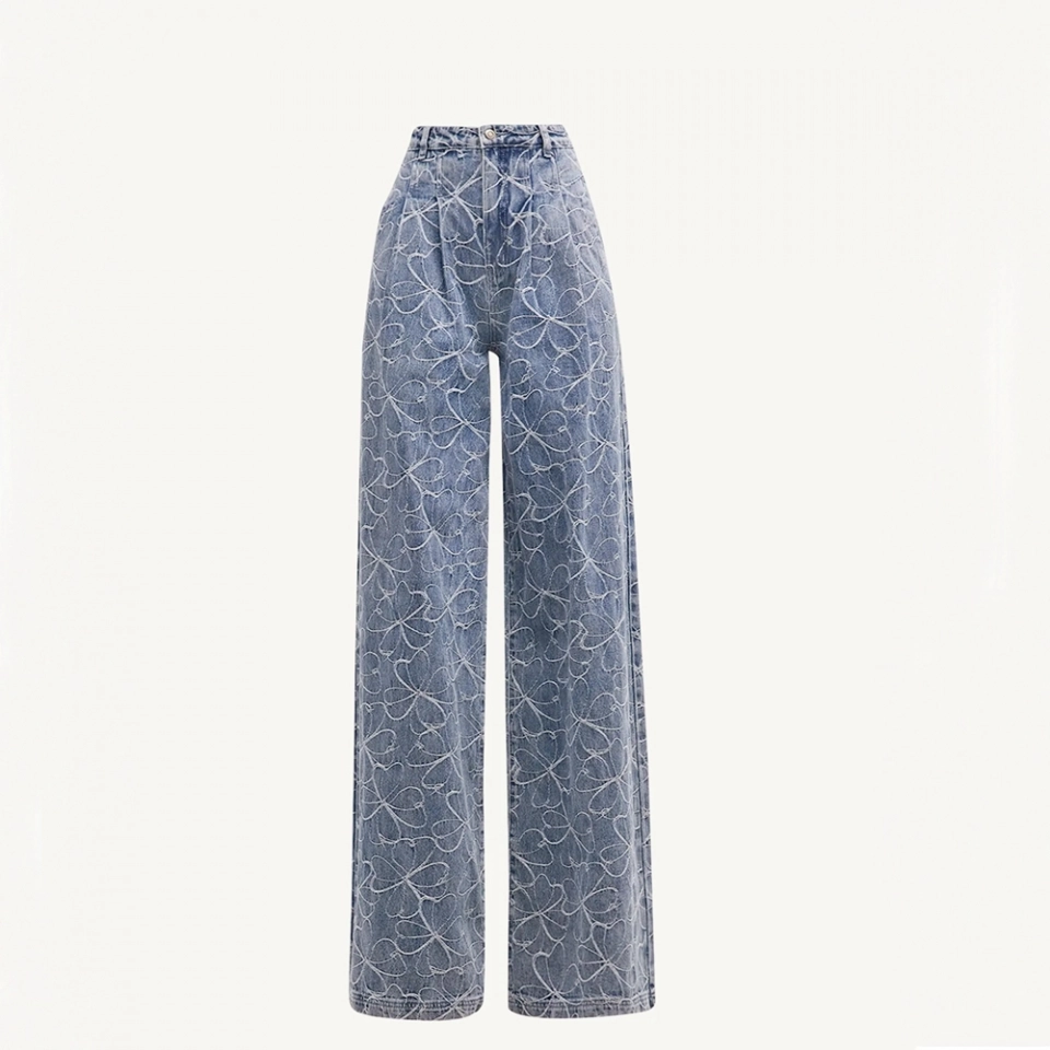 Women's jacquard denim trousers