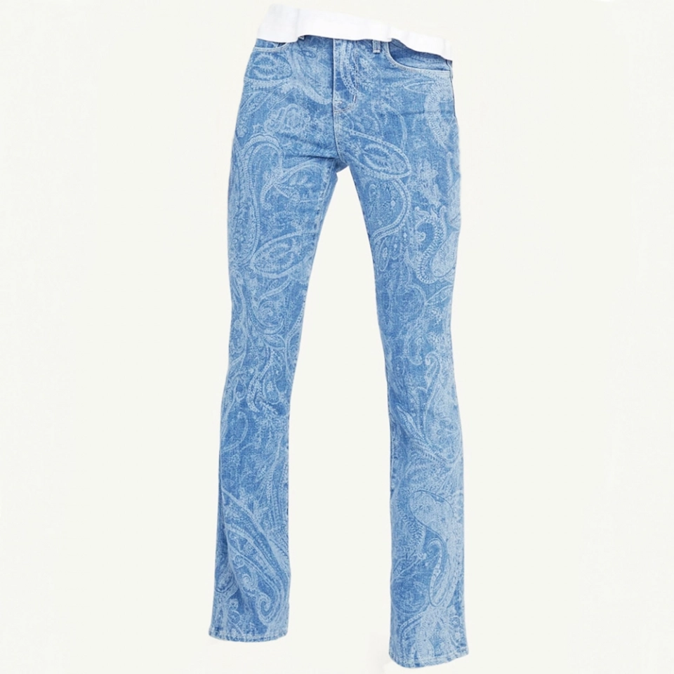 Women's laser printed denim pants (3)