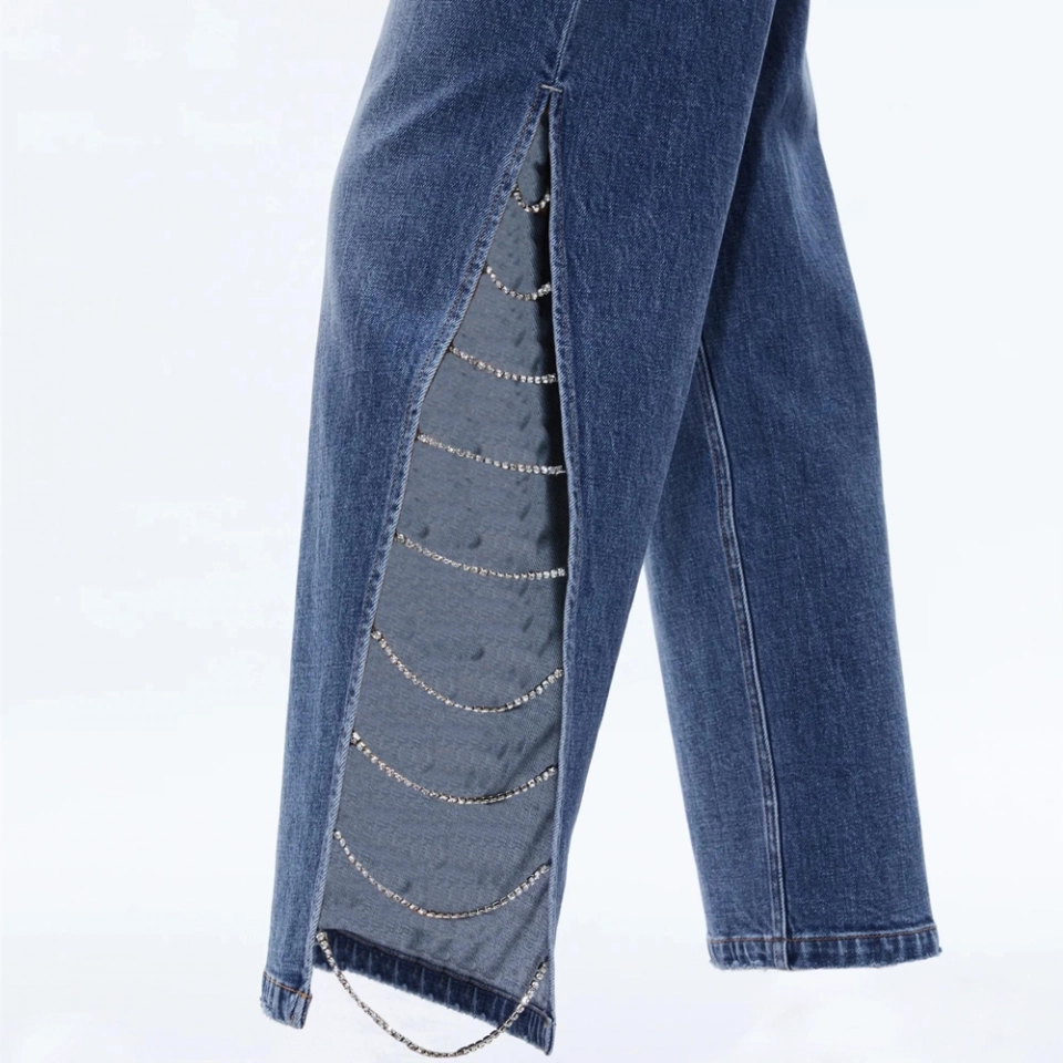 Women's Side seam metal chain jeans (3)